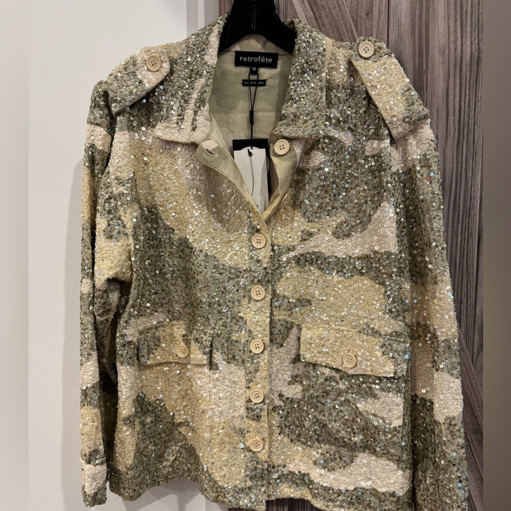 Retrofête Sequin IDAN SEQUINED CAMOUFLAGE-PRINT COTTON JACKET